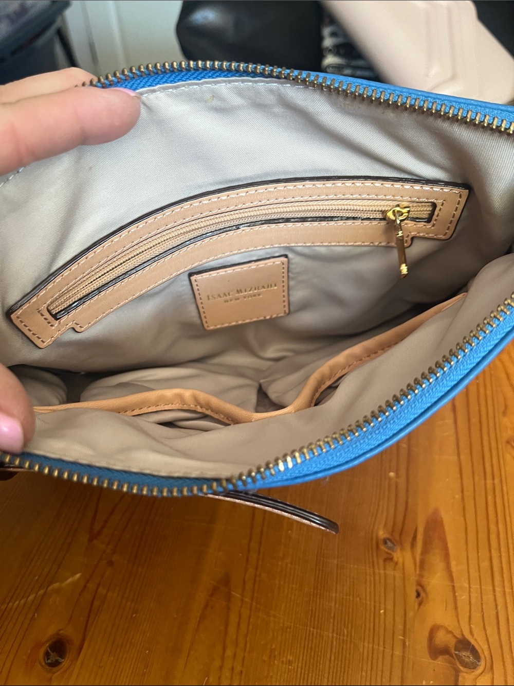 Isaac Mizrahi Blue Leather Wristlet - Picture 10 of 11
